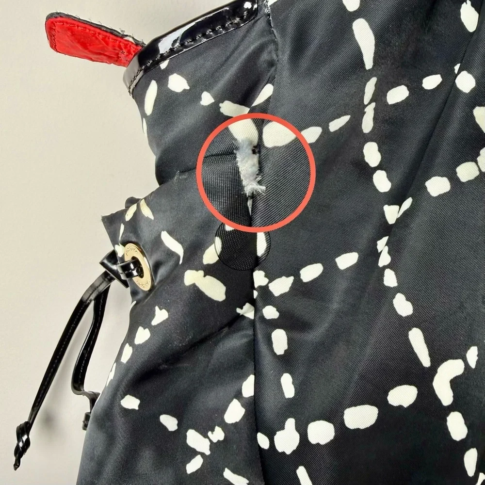 Kate Spade “Sew Be It” Stevie Bag | Black White Crosshatch | Red Lning | AS-IS
